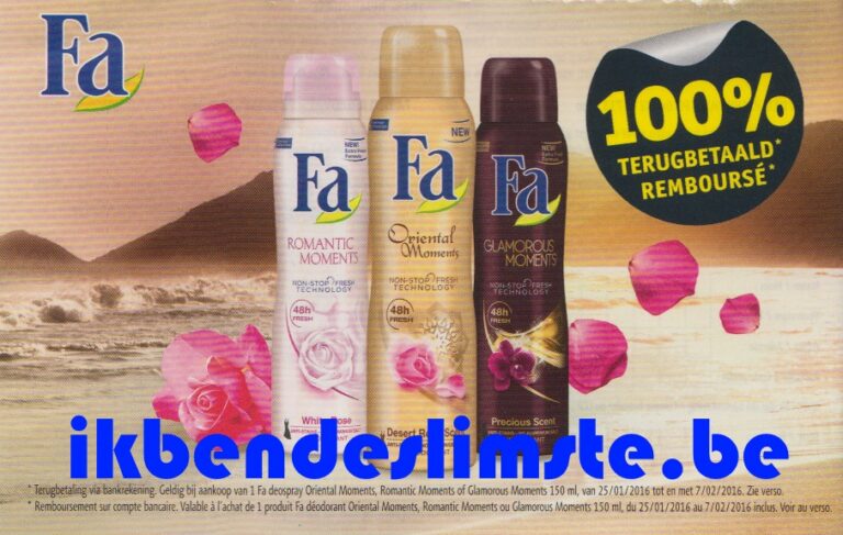 Fa deodorant (Oriental Moments, Romantic Moments of Glamorous Moments) 100% terugbetaald – 07/02/2016