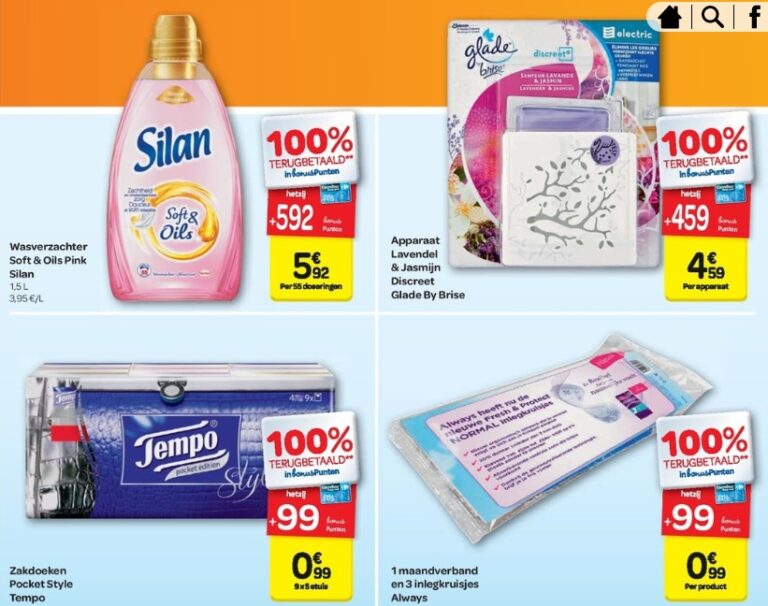 4 producten 100% terugbetaald in bonus punten bij Carrefour – 01/02/2016