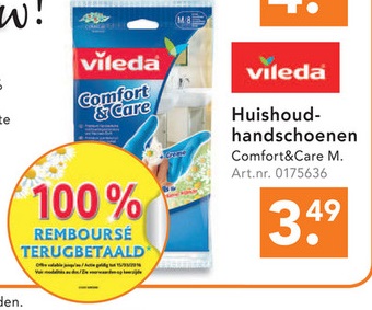 Huishoudhanschoenen Comfort & Care van Vileda 100% terugbetaald – 15/03/2016
