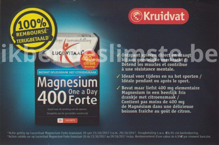 Voedingssupplement Magnesium 400 Forte Lucovitaal 100% terugbetaald – 29/10/2017