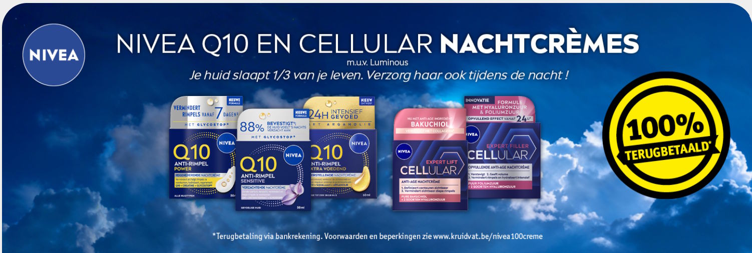 Nivea Q10 of Cellular nachtcrème 100% terugbetaald bij Kruidvat